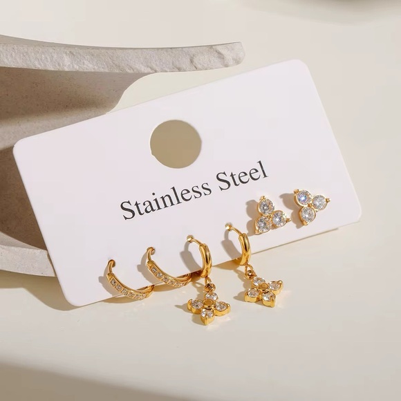 SahrzJewellery Jewelry - 3 Pairs | 18K Gold Plated Earring Set